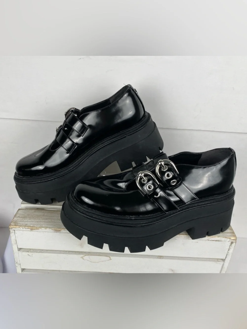 Circus NY Sam Edelman Bryce Black Chunky platform Mary Jane Shoe Loafers Sz 7.5